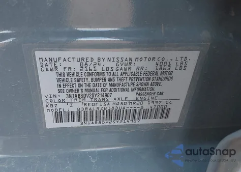 2025 Nissan Sentra Sr from USA, damaged, VIN 3N1AB8DV2SY214907